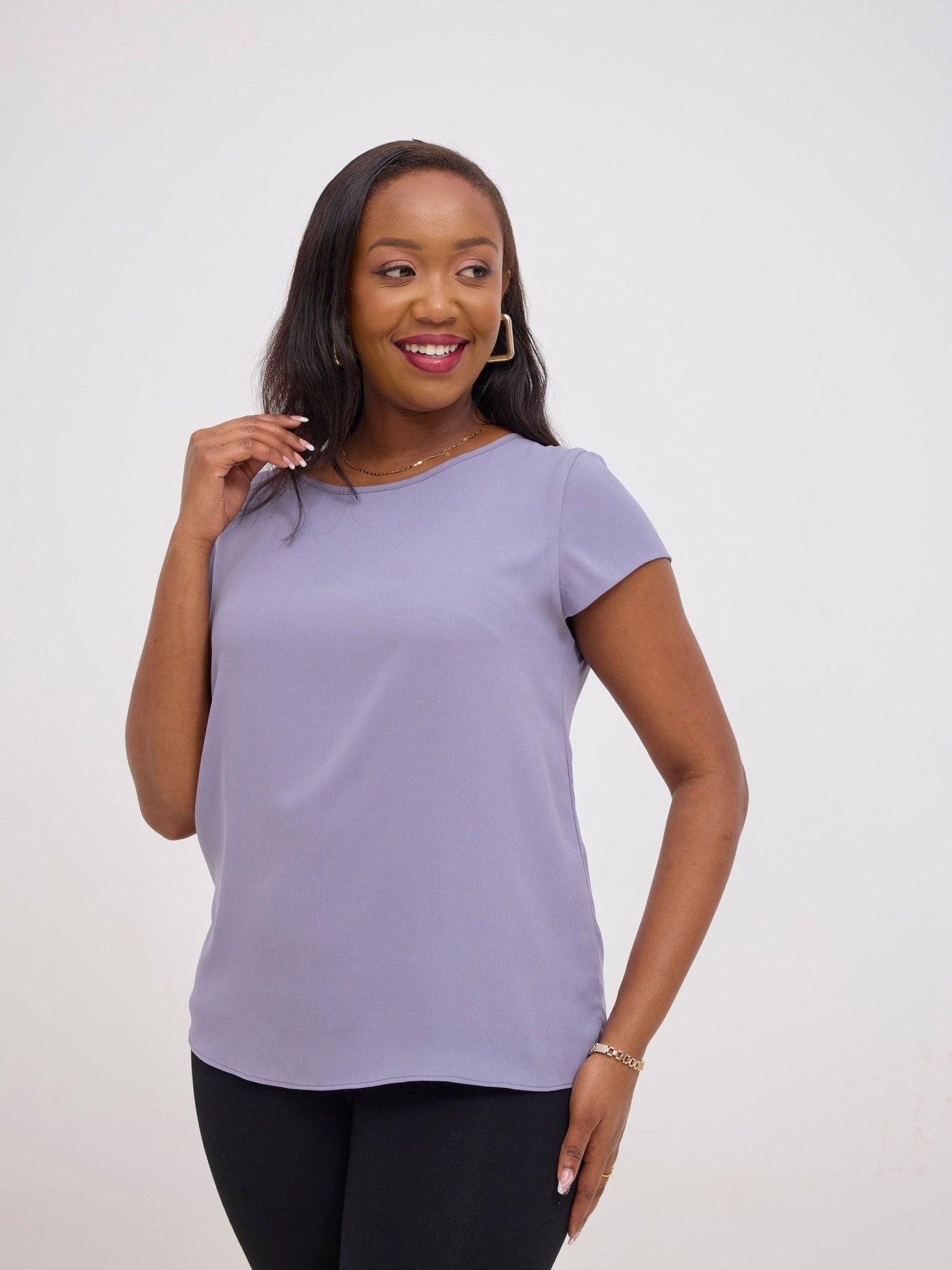Vivo Basic Chiffon Cap Sleeve Top (Double Layered) - Lilac Lusture - Shopzetu