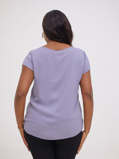 Vivo Basic Chiffon Cap Sleeve Top (Double Layered) - Lilac Lusture - Shopzetu