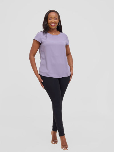 Vivo Basic Chiffon Cap Sleeve Top (Double Layered) - Lilac Lusture - Shopzetu