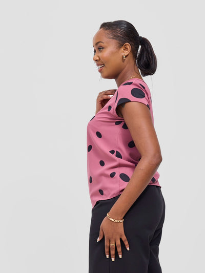 Vivo Basic Crepe Cap Sleeved Top - Dusty Pink / Black Meti print - Shopzetu