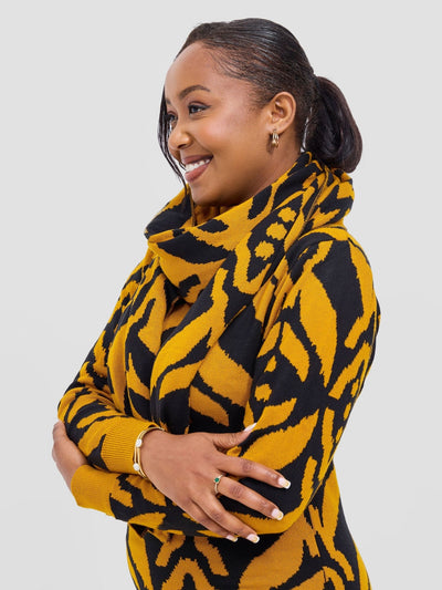 Vivo Lalani Scarf Without Fringes - Mustard / Black Ukwi Print - Shopzetu