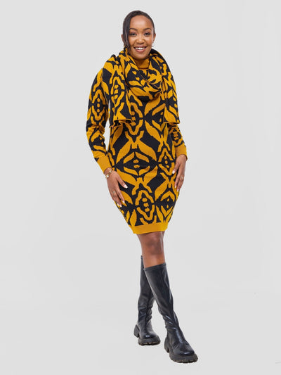 Vivo Lalani Scarf Without Fringes - Mustard / Black Ukwi Print - Shopzetu