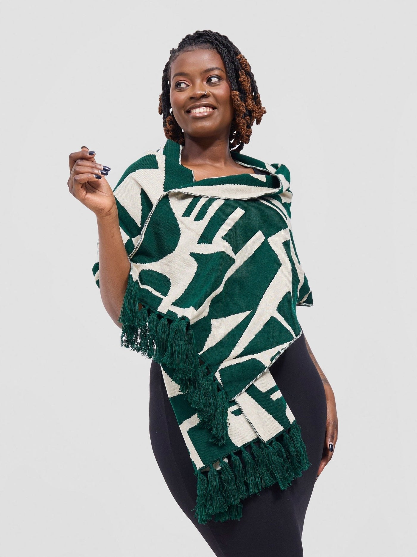 Vivo Lalani Scarf With Fringes - Light Emerald Green / Ivory Samba Print - Shopzetu