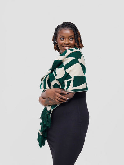 Vivo Lalani Scarf With Fringes - Light Emerald Green / Ivory Samba Print - Shopzetu
