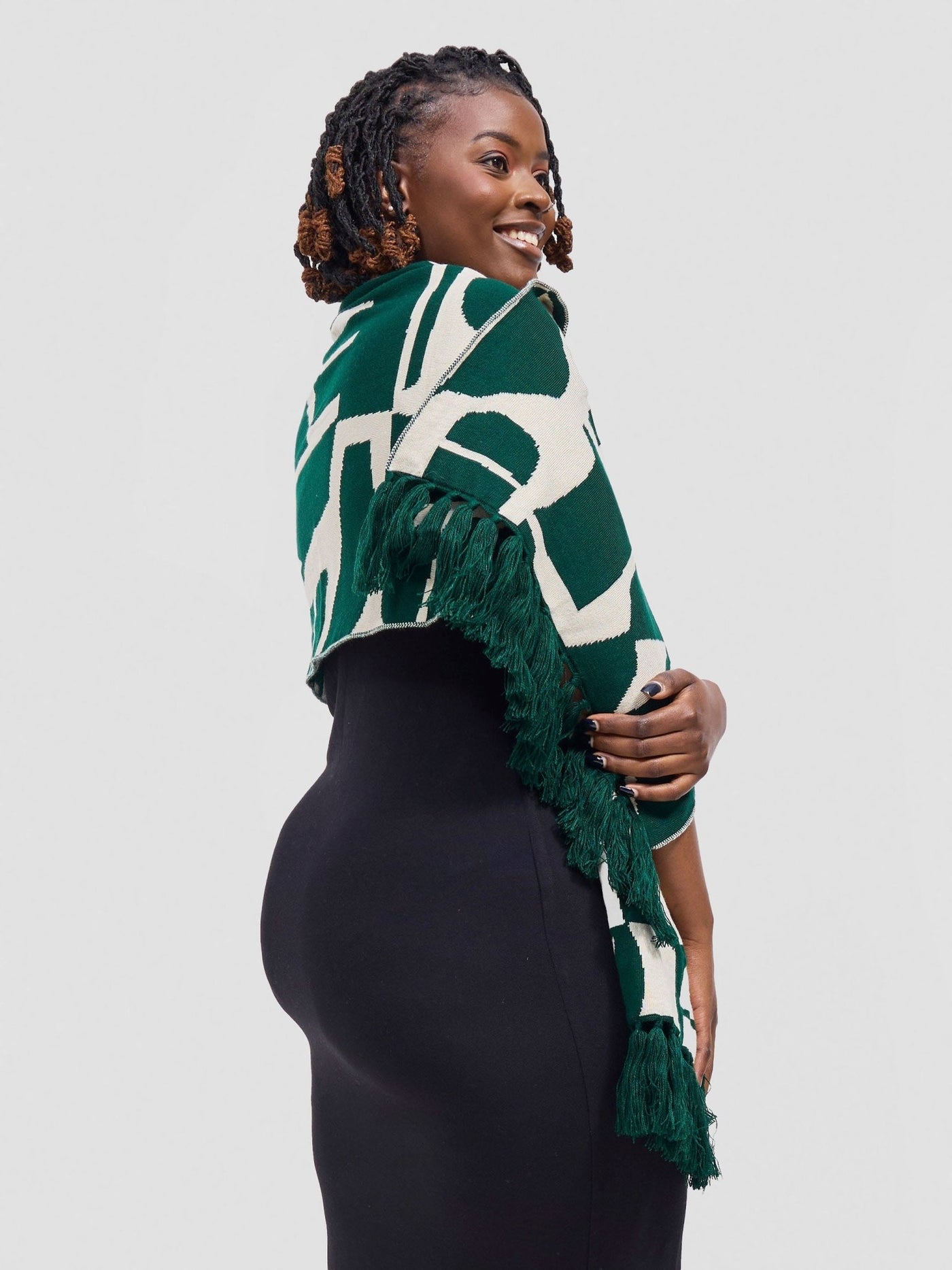 Vivo Lalani Scarf With Fringes - Light Emerald Green / Ivory Samba Print - Shopzetu