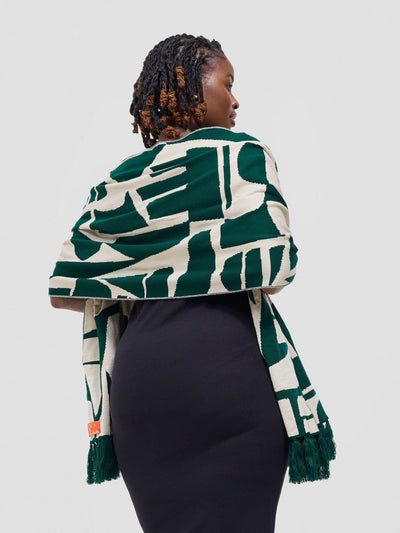 Vivo Lalani Scarf With Fringes - Light Emerald Green / Ivory Samba Print - Shopzetu