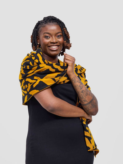 Vivo Lalani Scarf Without Fringes - Mustard / Black Ukwi Print - Shopzetu