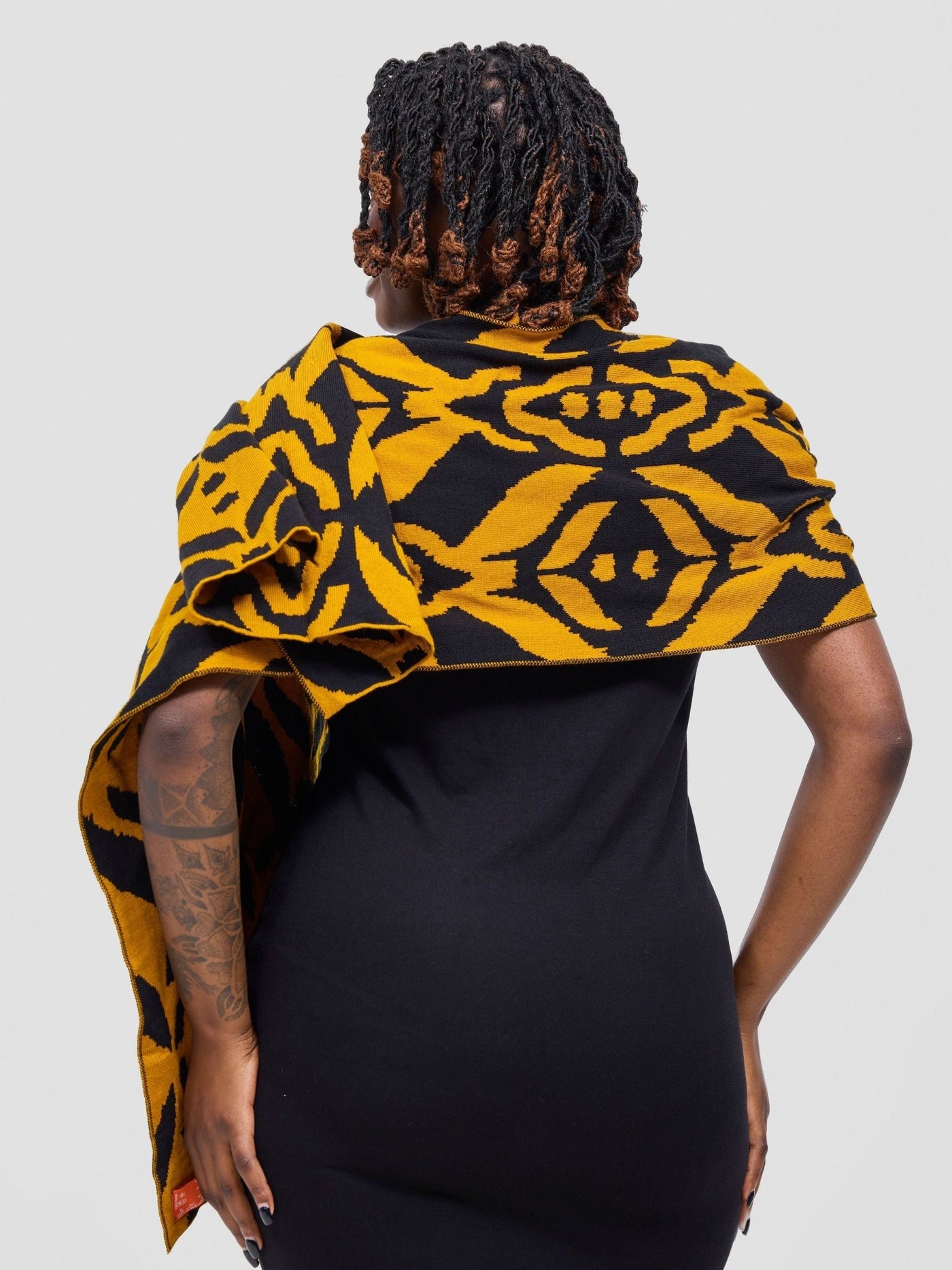 Vivo Lalani Scarf Without Fringes - Mustard / Black Ukwi Print - Shopzetu