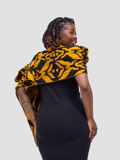 Vivo Lalani Scarf Without Fringes - Mustard / Black Ukwi Print - Shopzetu
