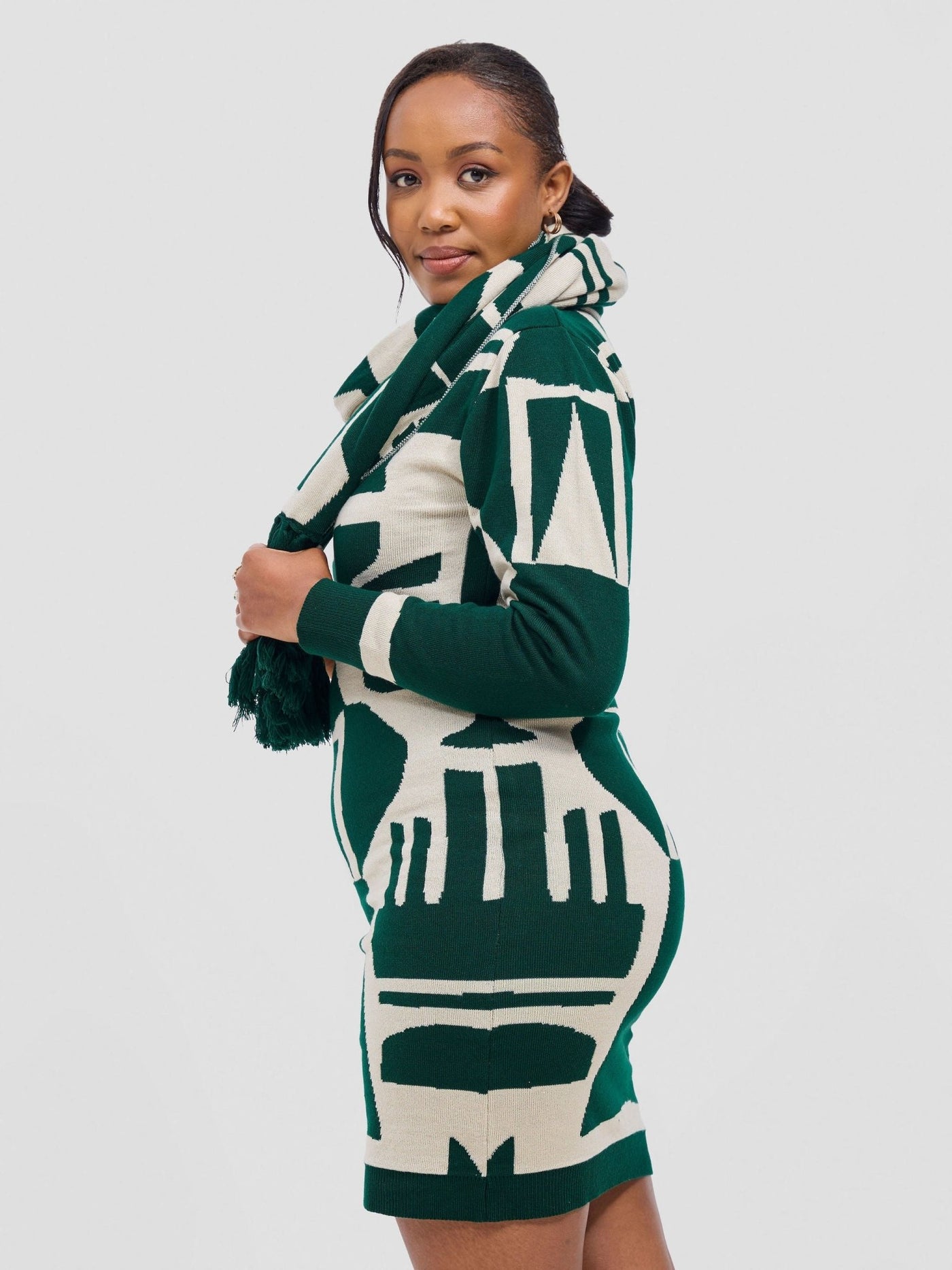 Vivo Lalani Scarf With Fringes - Light Emerald Green / Ivory Samba Print - Shopzetu
