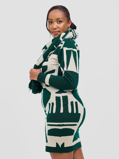 Vivo Lalani Scarf With Fringes - Light Emerald Green / Ivory Samba Print - Shopzetu