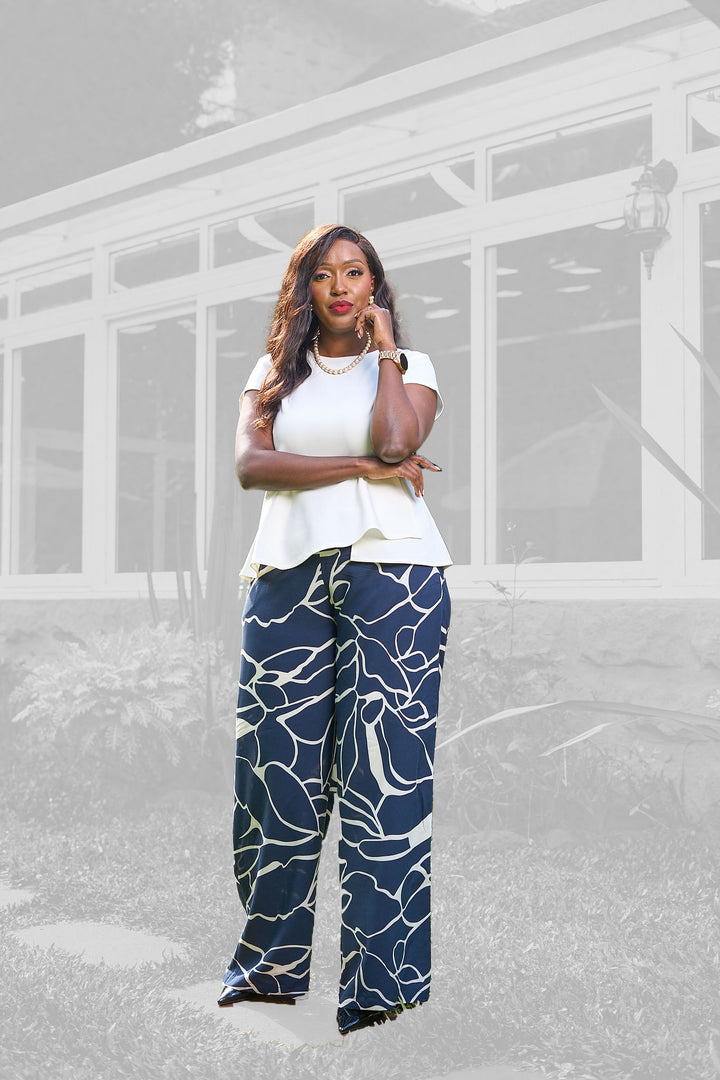 Kakiba Collections Chic Navy Palazzo Pants - Navy Blue / White