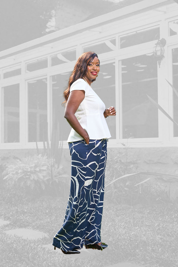 Kakiba Collections Chic Navy Palazzo Pants - Navy Blue / White
