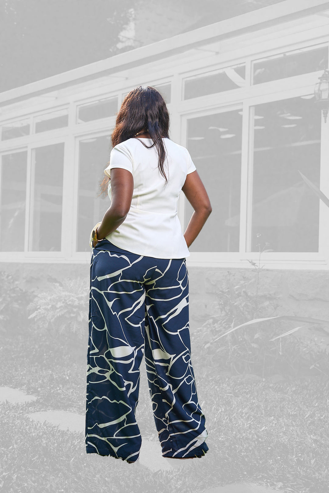 Kakiba Collections Chic Navy Palazzo Pants - Navy Blue / White