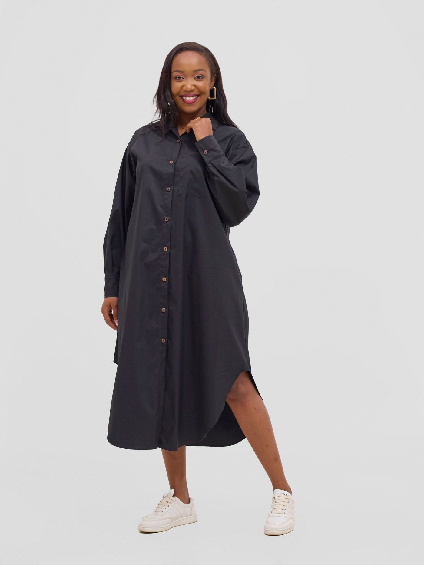 Safari Mansi Bishop Sleeve Shacket - Black - Shopzetu
