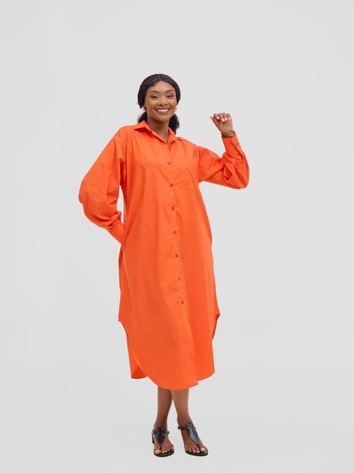 Safari Mansi Bishop Sleeve Shacket - Orange - Shopzetu