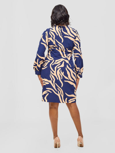 Vivo Chari Shift Dress - Peach / Navy Print - Shopzetu
