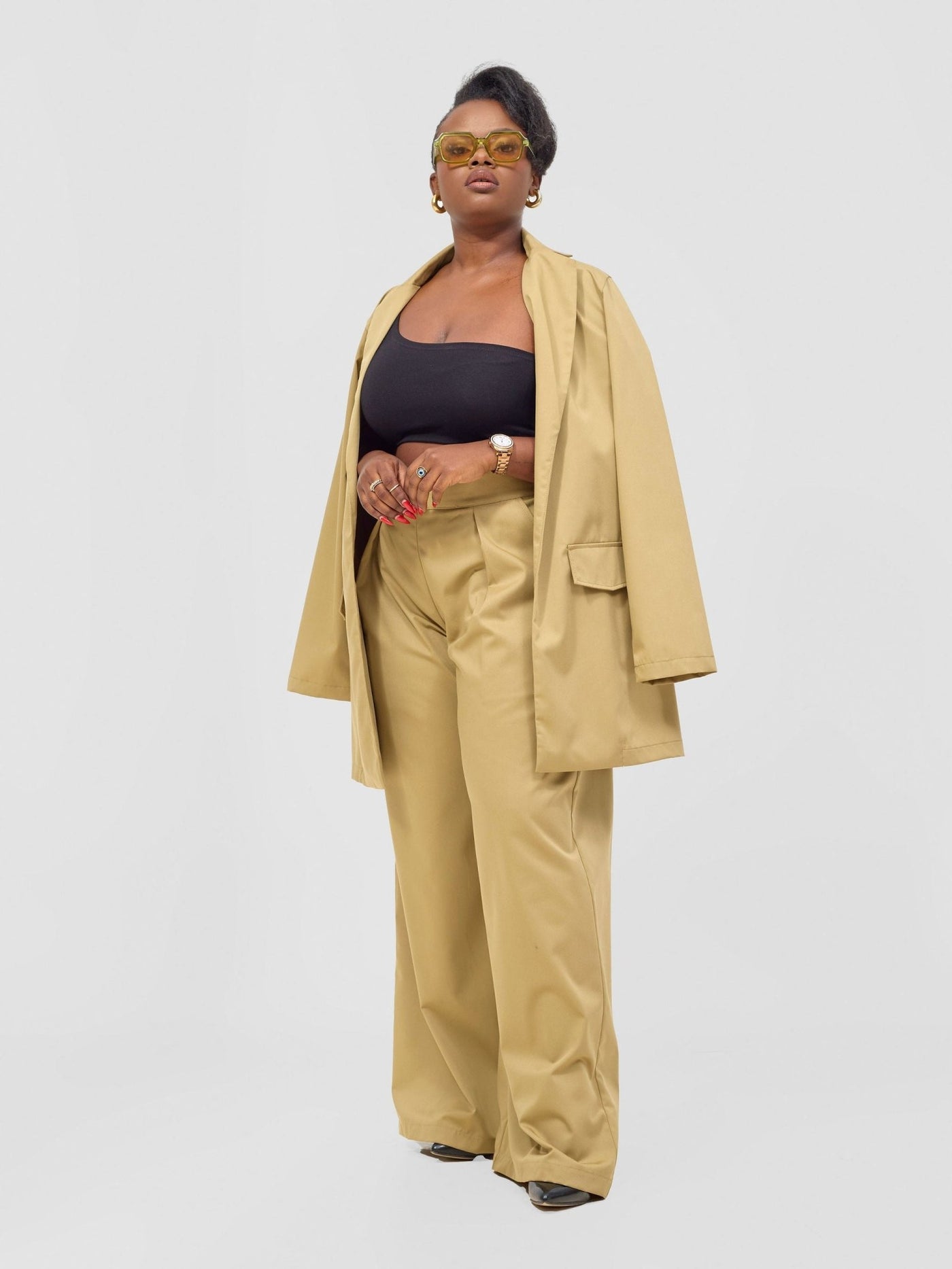 Zoya Kyro Women's Oversized Blazer - Beige - Shopzetu