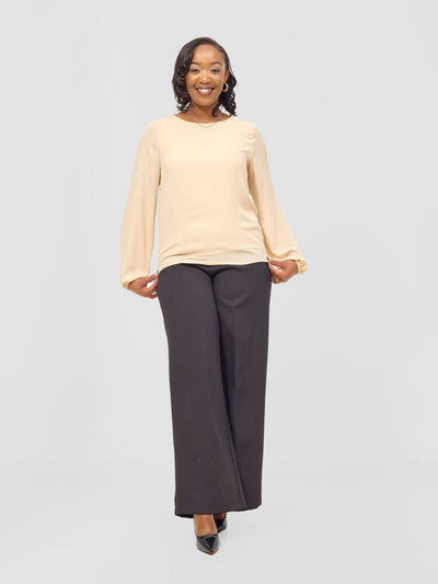Vivo Chari Basic Chiffon Bishop Sleeve Top (Double Layered) - Tan - Shopzetu