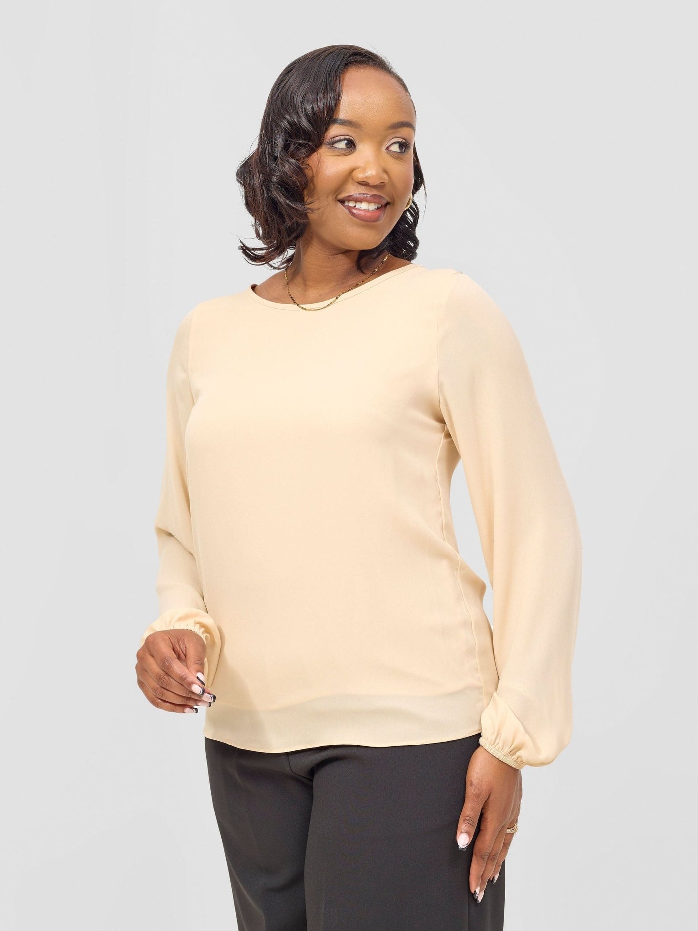 Vivo Chari Basic Chiffon Bishop Sleeve Top (Double Layered) - Tan - Shopzetu