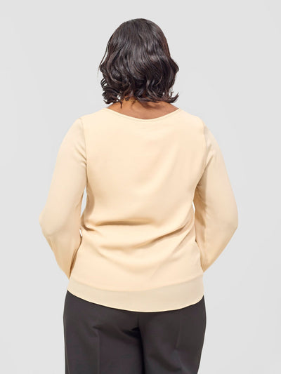 Vivo Chari Basic Chiffon Bishop Sleeve Top (Double Layered) - Tan - Shopzetu