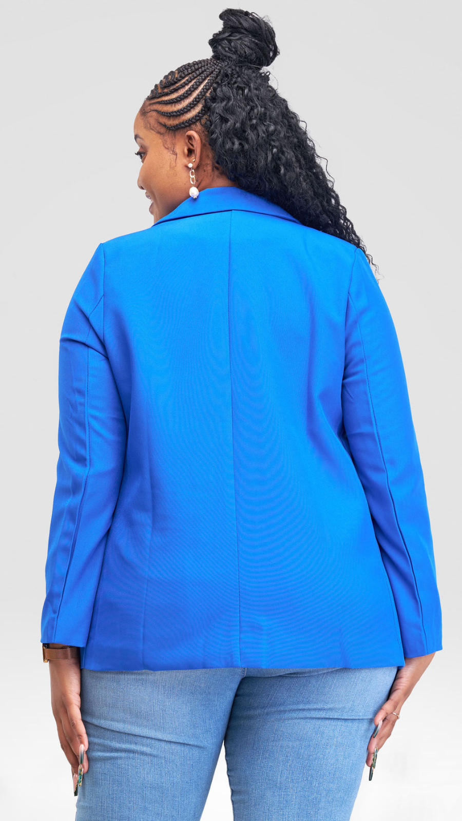 The Fashion Frenzy Elara Tailored Double-Button Blazer - Royal Blue