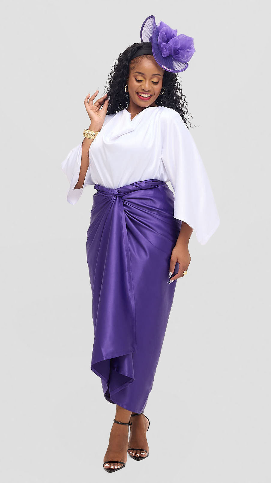 Shona Buba Skirt Set - White / Purple