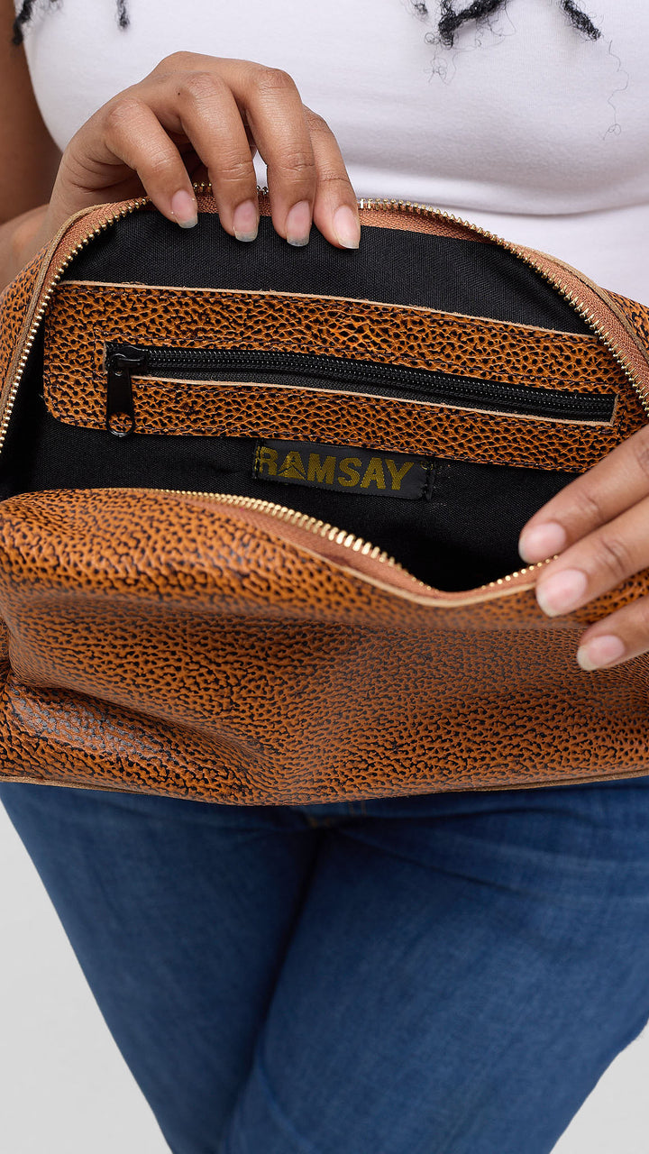 Leather Aura Mamba Makeup Pure Leather Bag - Brown