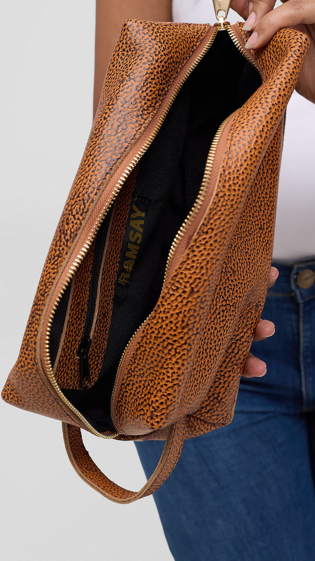 Leather Aura Mamba Makeup Pure Leather Bag - Brown