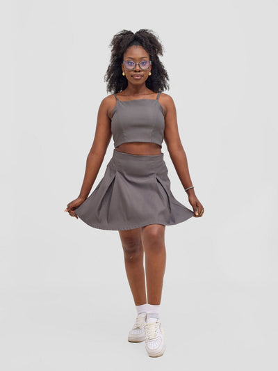 Zoya Kyro Pleated Mini Skirt - Grey - Shopzetu