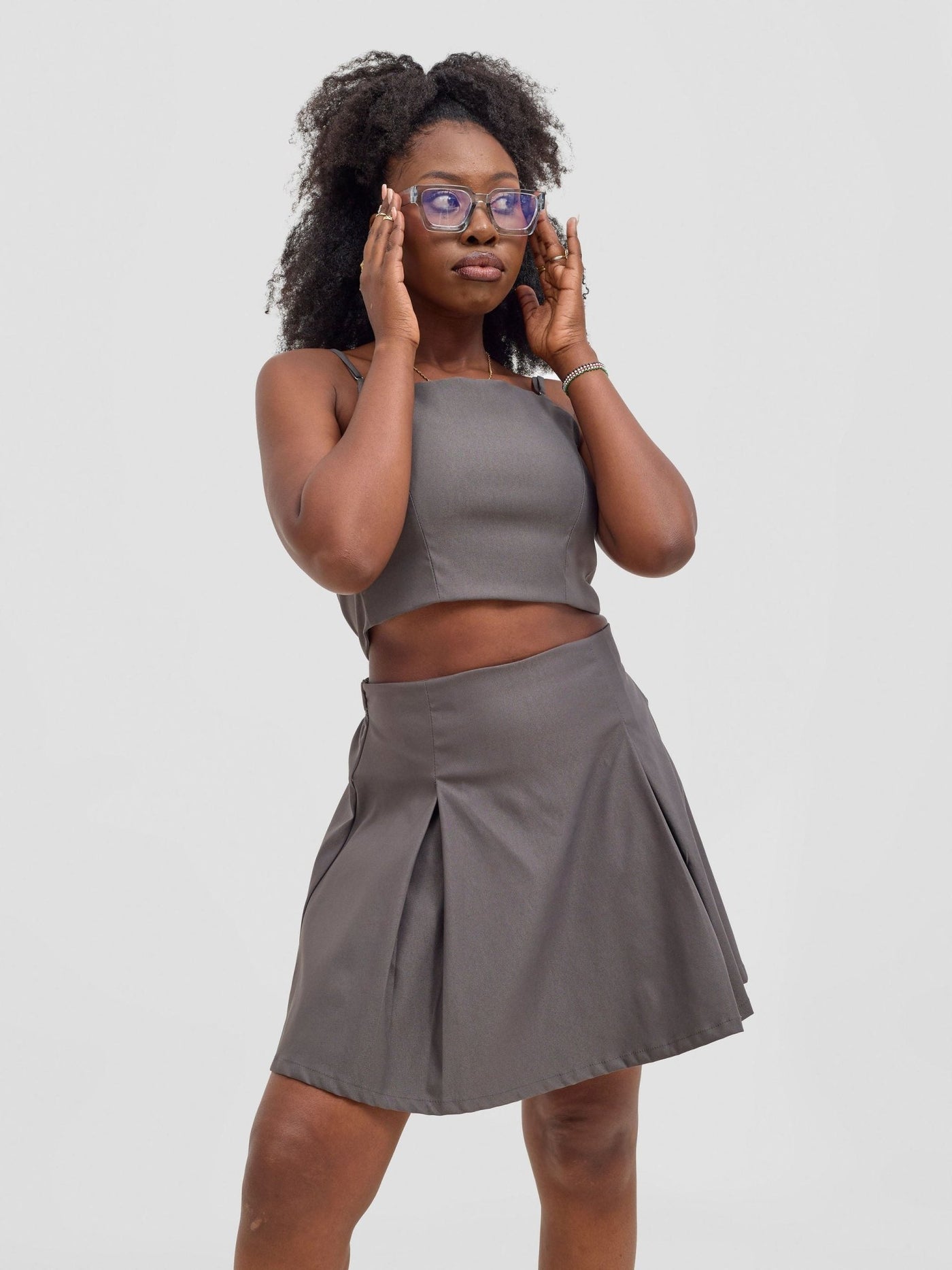 Zoya Kyro Pleated Mini Skirt - Grey - Shopzetu
