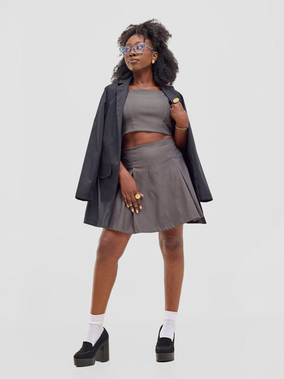 Zoya Kyro Pleated Mini Skirt - Grey - Shopzetu