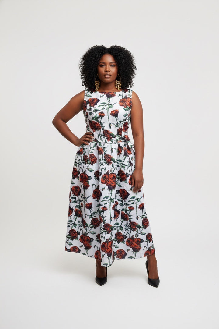 Stylish Sisters Floral Print Fit & Flare Dress- Red & White