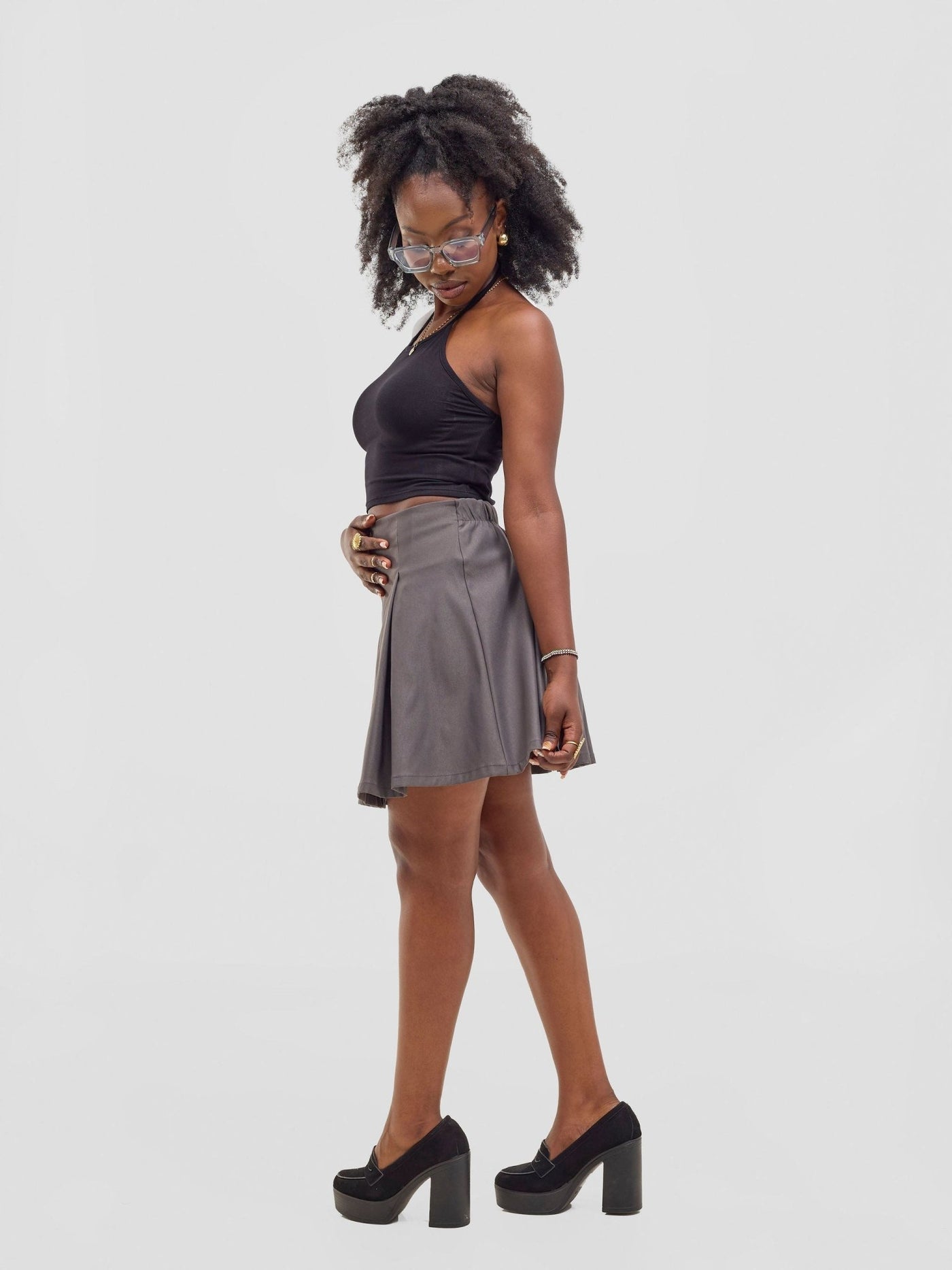 Zoya Kyro Pleated Mini Skirt - Grey - Shopzetu