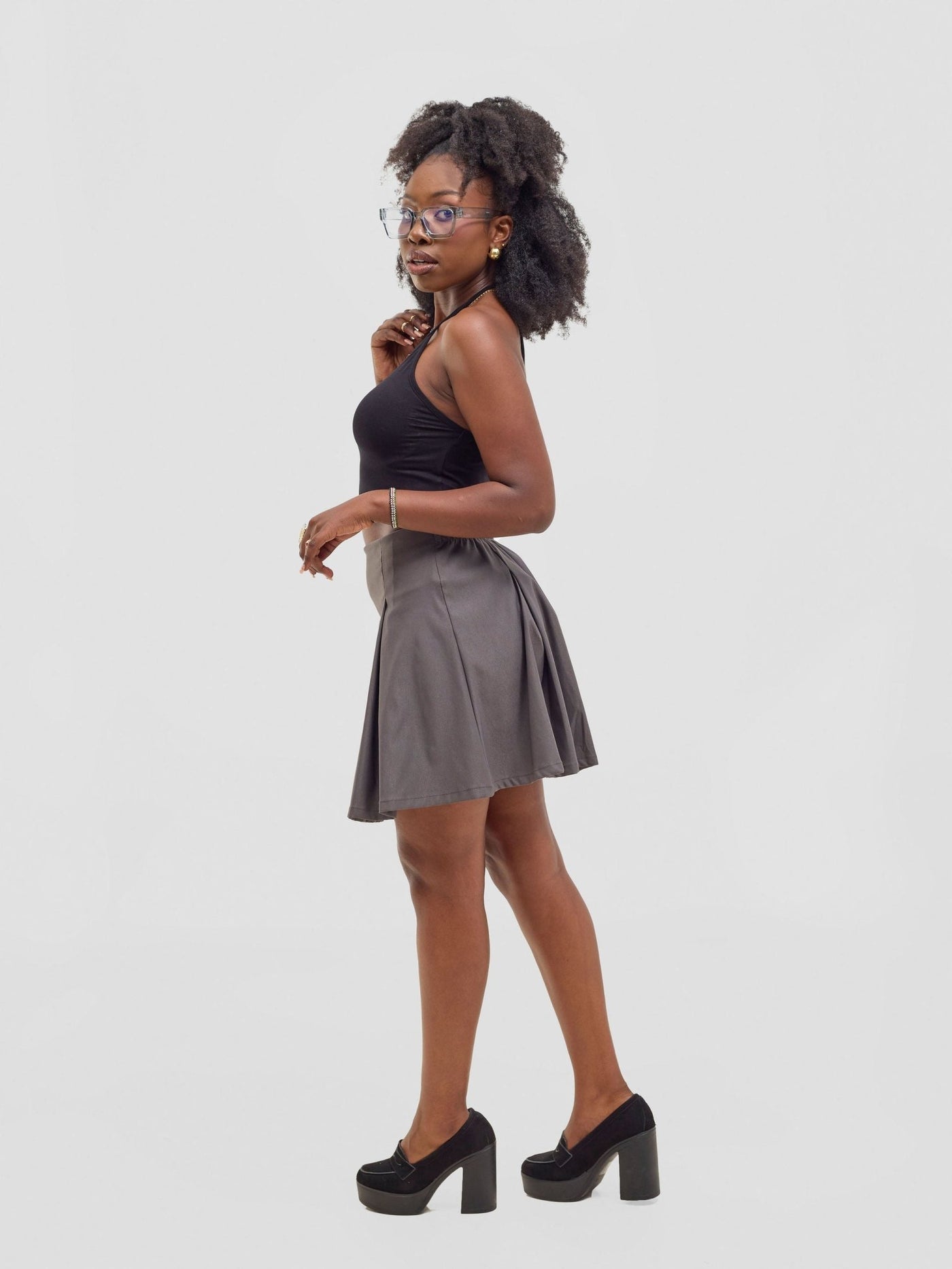 Zoya Kyro Pleated Mini Skirt - Grey - Shopzetu