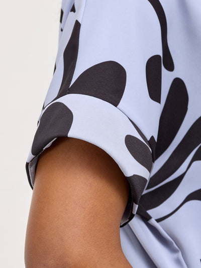 Vivo Reba Drop Shoulder Shirt Dress - Light Blue / Black Zari Print - Shopzetu