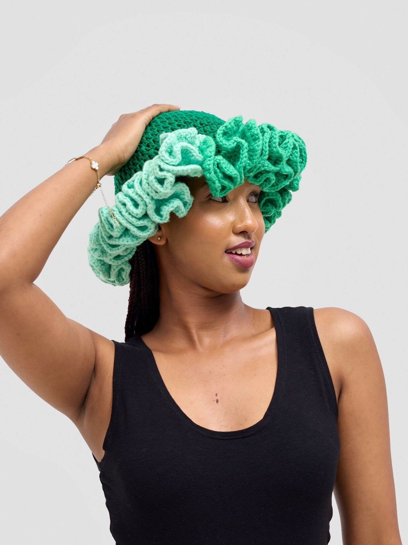 Twist & Turn Ruffle Hat - Green - Shopzetu