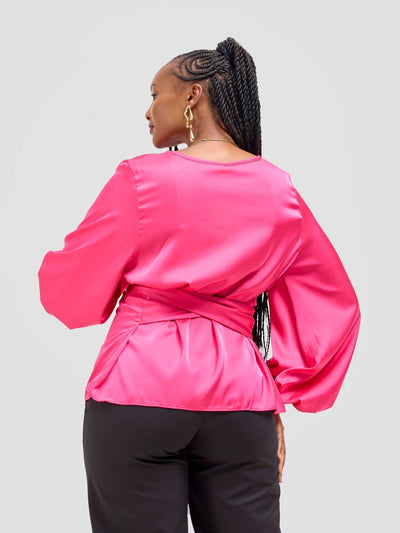 Vivo Basic Izzy Satin Bishop Sleeve Top - Pink - Shopzetu