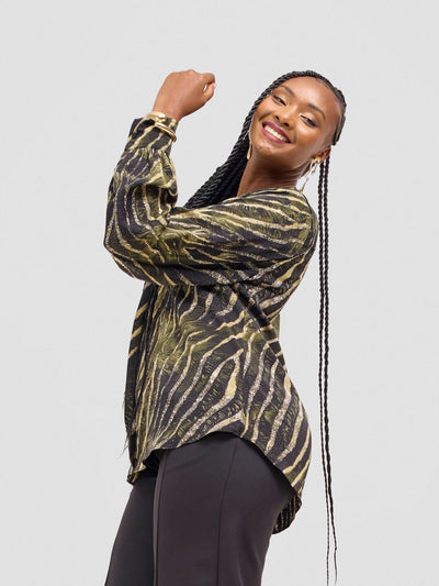 Vivo Ajani V - Neck Top - Hunters / Black Print - Shopzetu