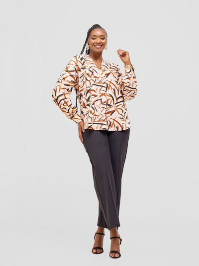 Vivo Ajani V - Neck Top - Cream / Rust Print - Shopzetu