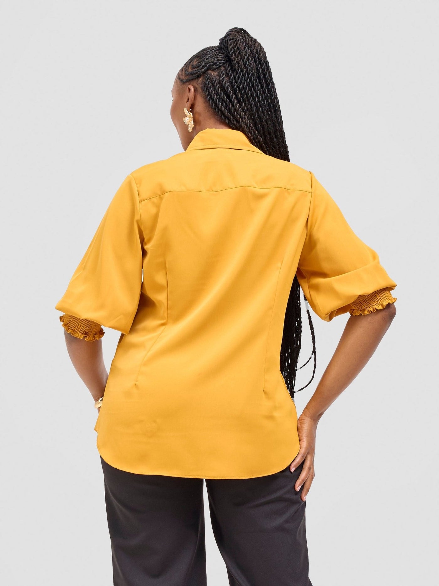Vivo Fahari 3/4 Sleeve Shirred Shirt - Dark Mustard - Shopzetu