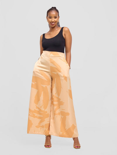 Vivo Beali Wide Leg Pants - Beige / Gold Lea Print - Shopzetu
