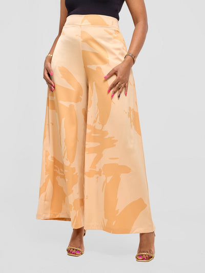 Vivo Beali Wide Leg Pants - Beige / Gold Lea Print - Shopzetu
