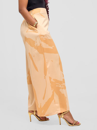 Vivo Beali Wide Leg Pants - Beige / Gold Lea Print - Shopzetu