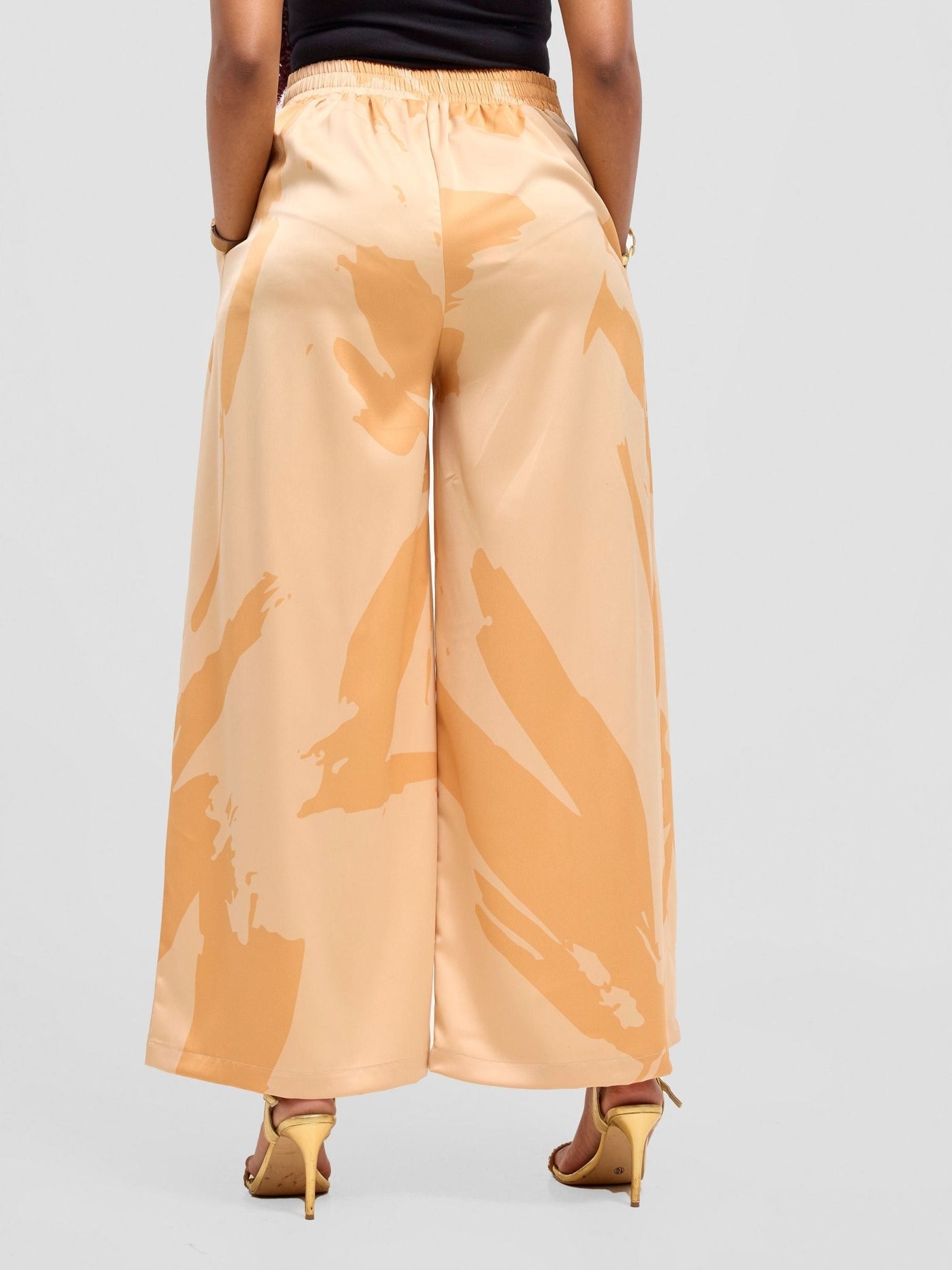 Vivo Beali Wide Leg Pants - Beige / Gold Lea Print - Shopzetu