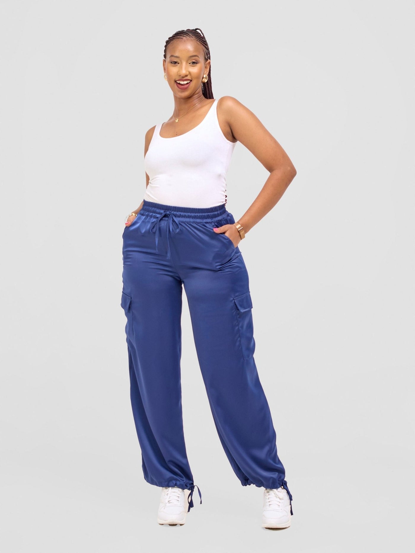 Zoya Luna Cargo Pants - Navy Blue - Shopzetu