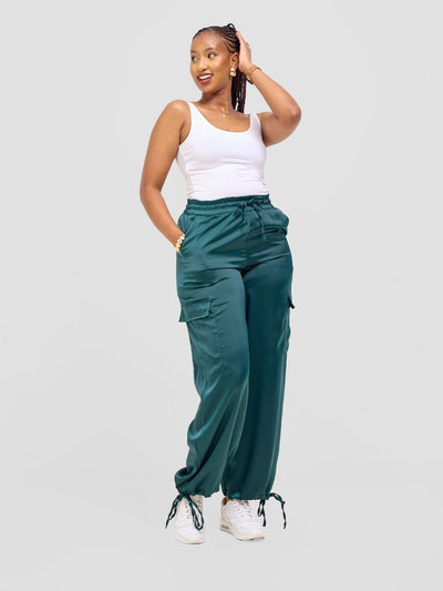 Zoya Luna Cargo Pants - Dark Green - Shopzetu