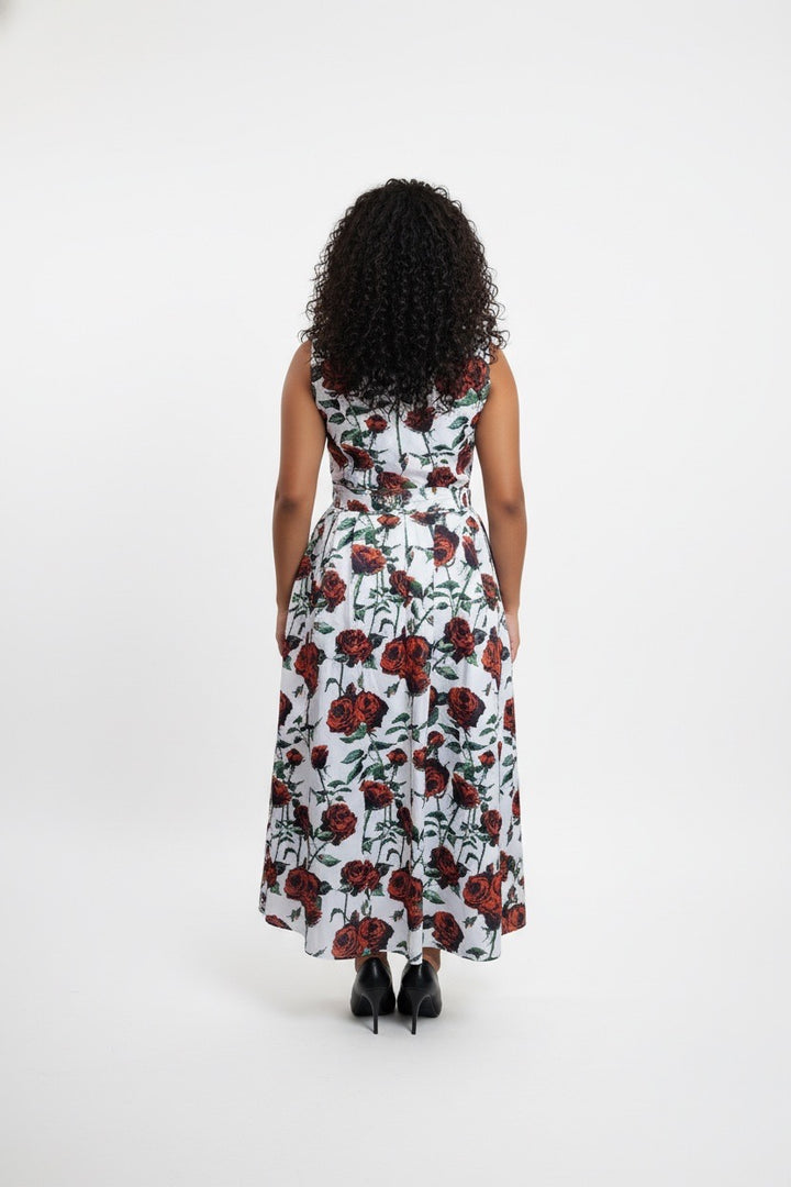 Stylish Sisters Floral Print Fit & Flare Dress- Red & White