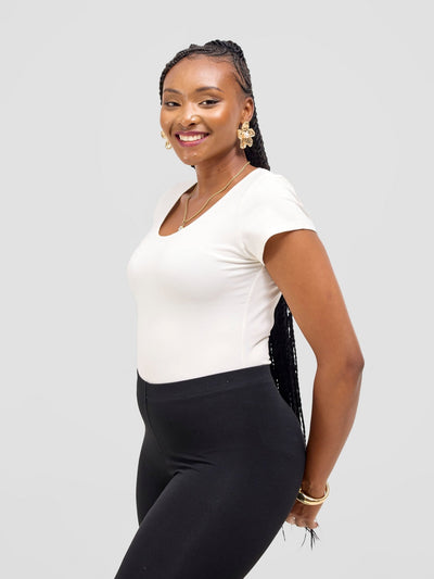 Vivo Basic Cap Sleeved Bodysuit - Off White - Shopzetu