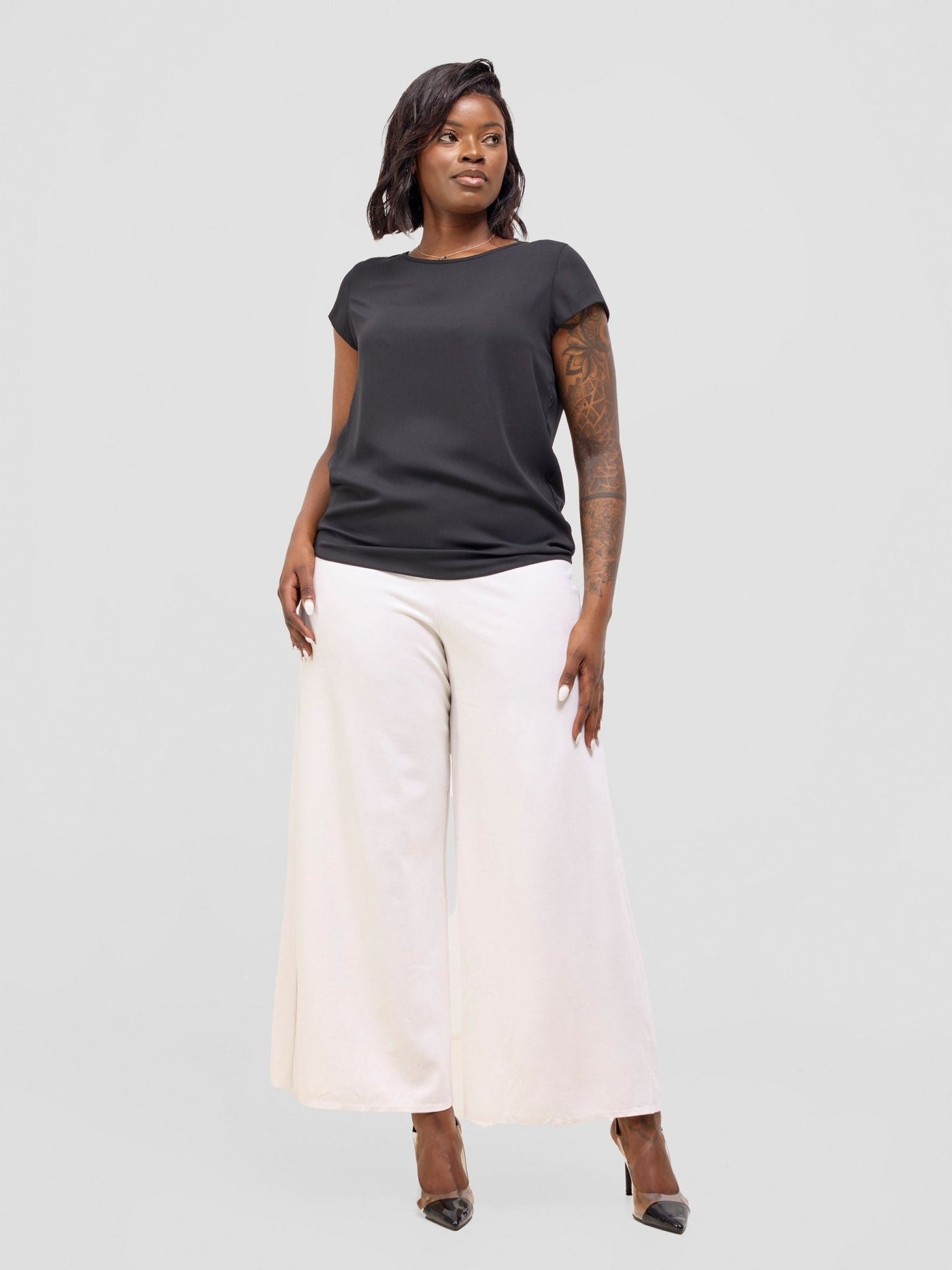Vivo Basic Chiffon Cap Sleeve Top (Double Layered) - Black - Shopzetu
